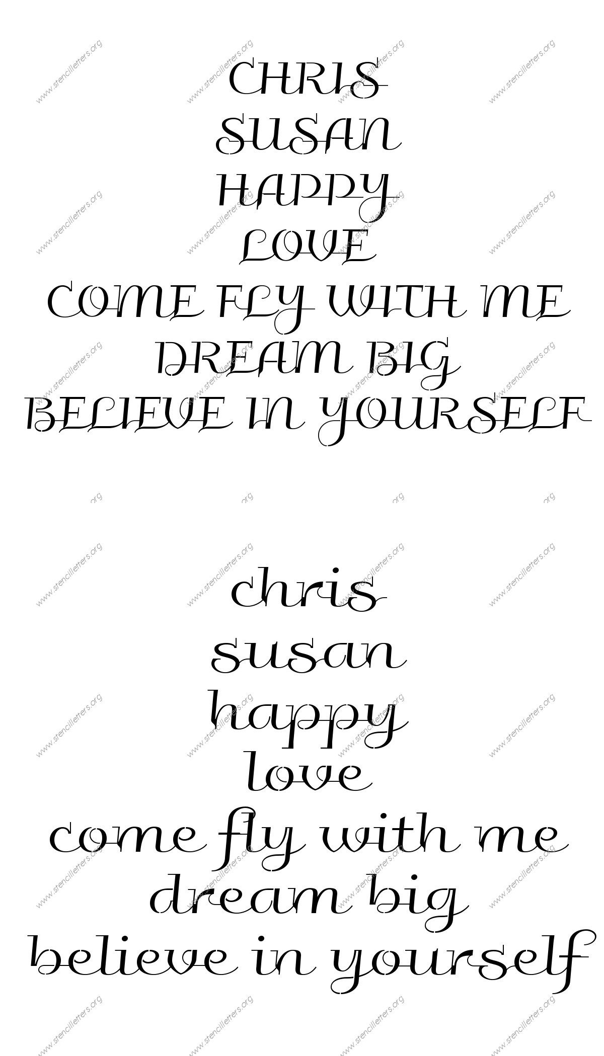 Wedding Calligraphy Names, Words, Phrases samples