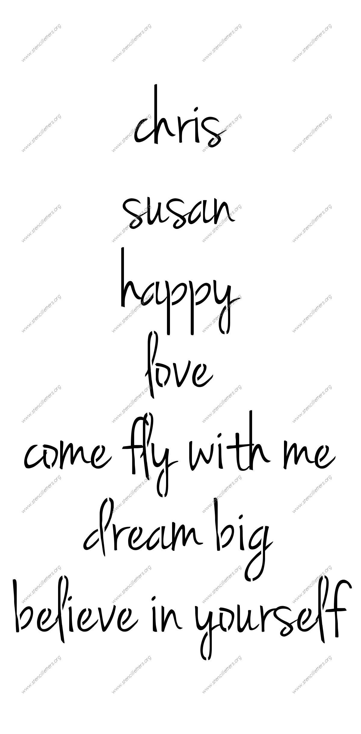 Casual Handwritten Cursive lowercase stencil Names, Words, Phrases samples