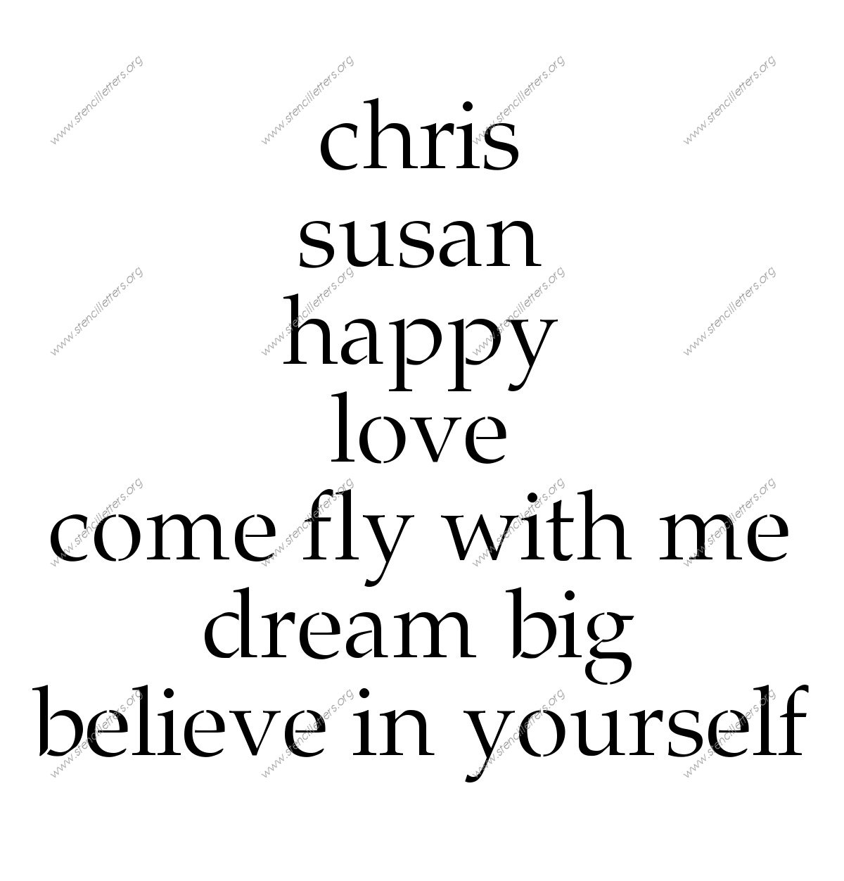 1990s Headline lowercase stencil Names, Words, Phrases samples