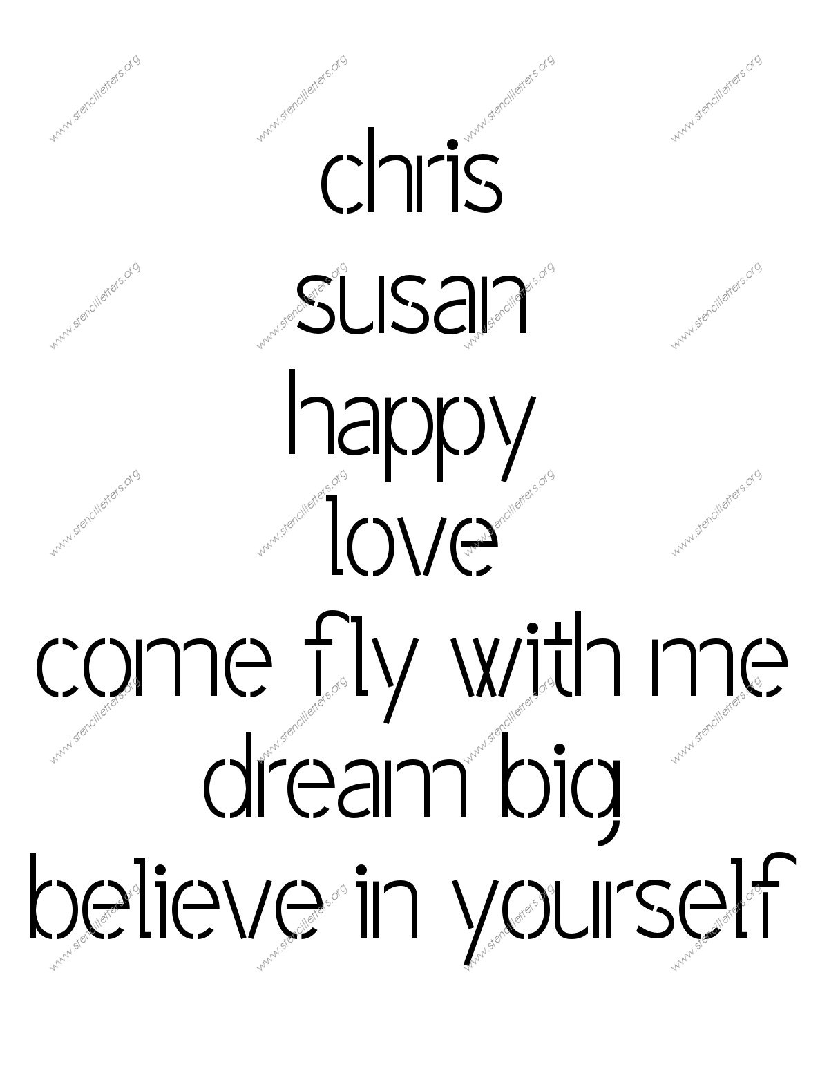 Light Modern lowercase stencil Names, Words, Phrases samples