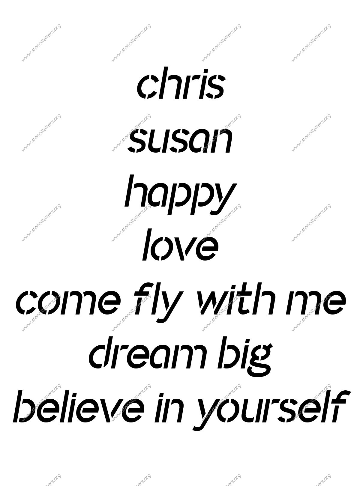 Plain Modern lowercase stencil Names, Words, Phrases samples