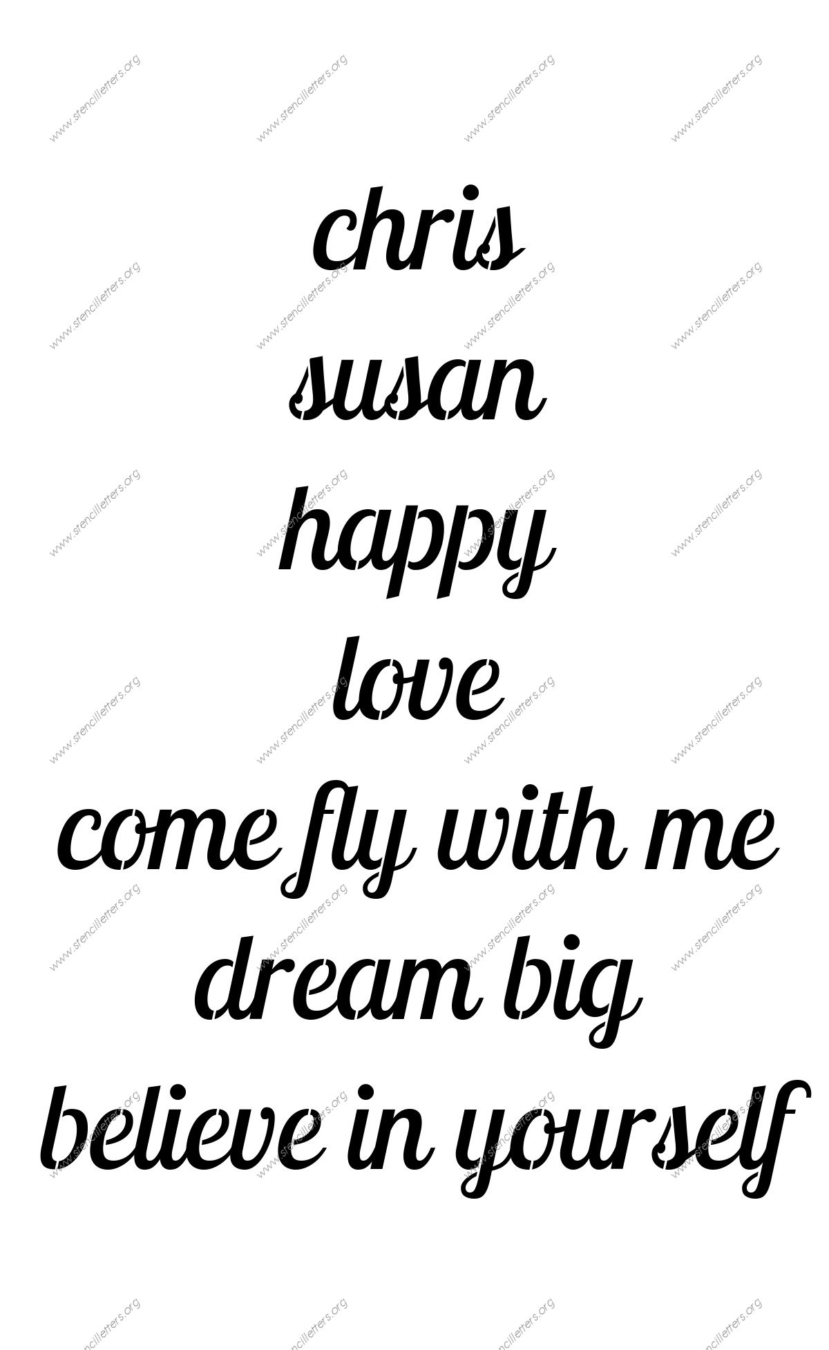 Connected Italic lowercase stencil Names, Words, Phrases samples