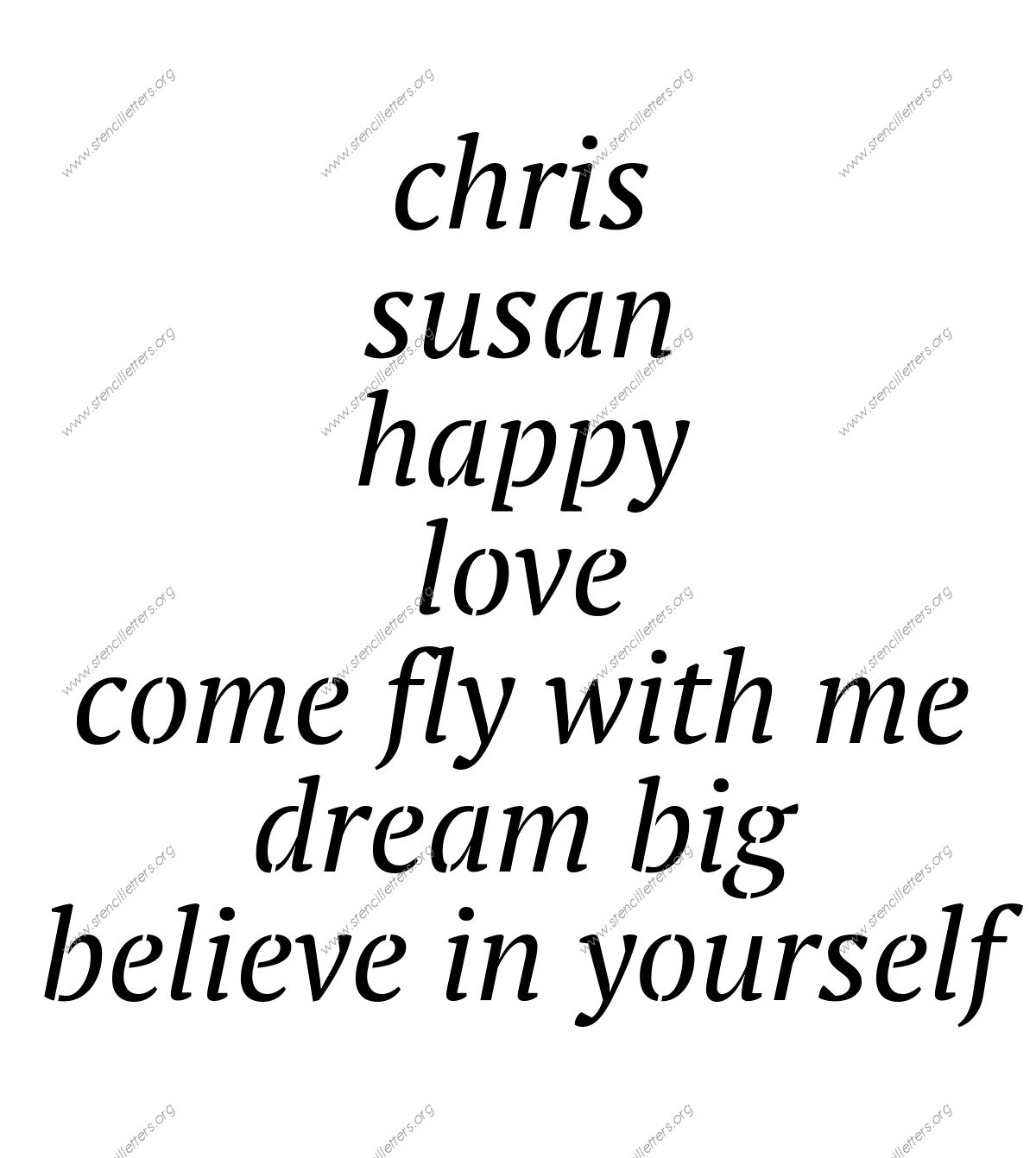 Bold Italic lowercase stencil Names, Words, Phrases samples