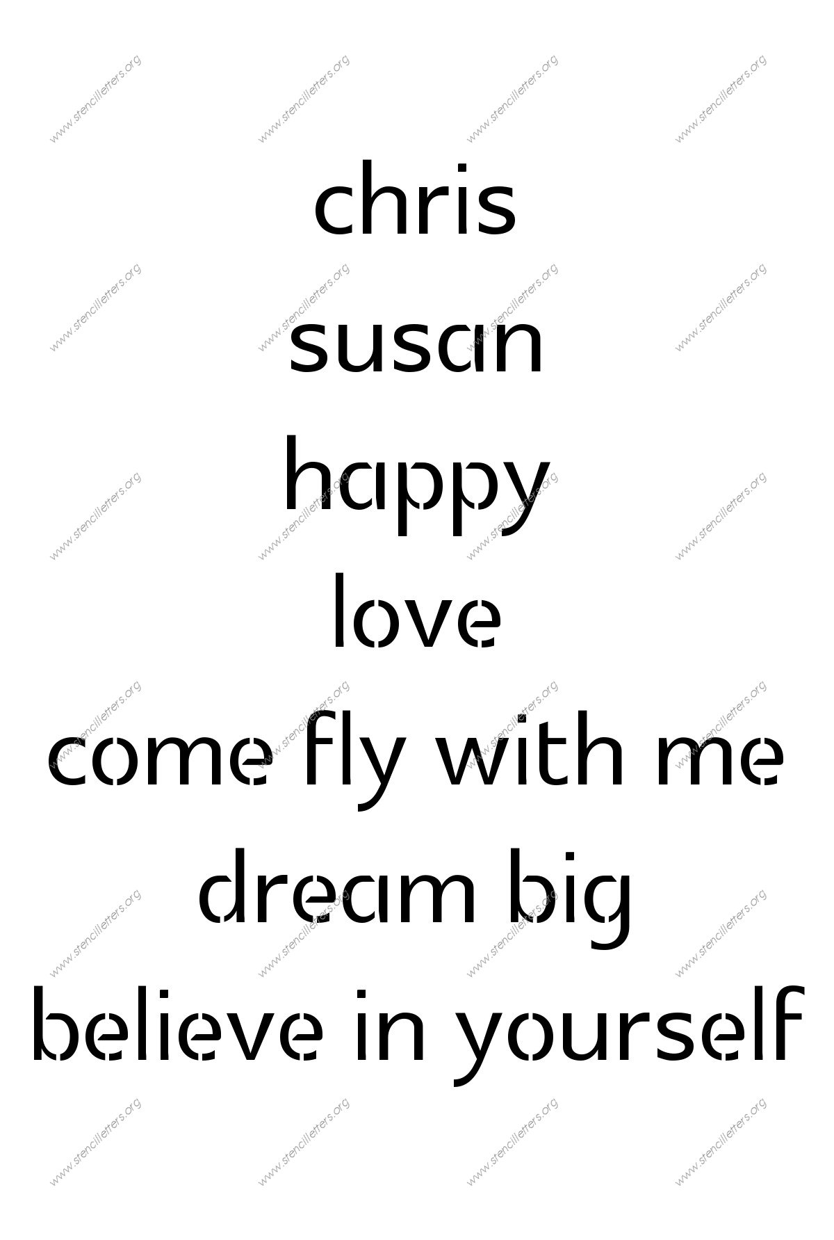 Poster Decorative lowercase stencil Names, Words, Phrases samples