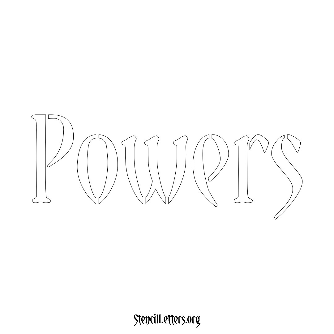 Powers name stencil in Vintage Brush Lettering