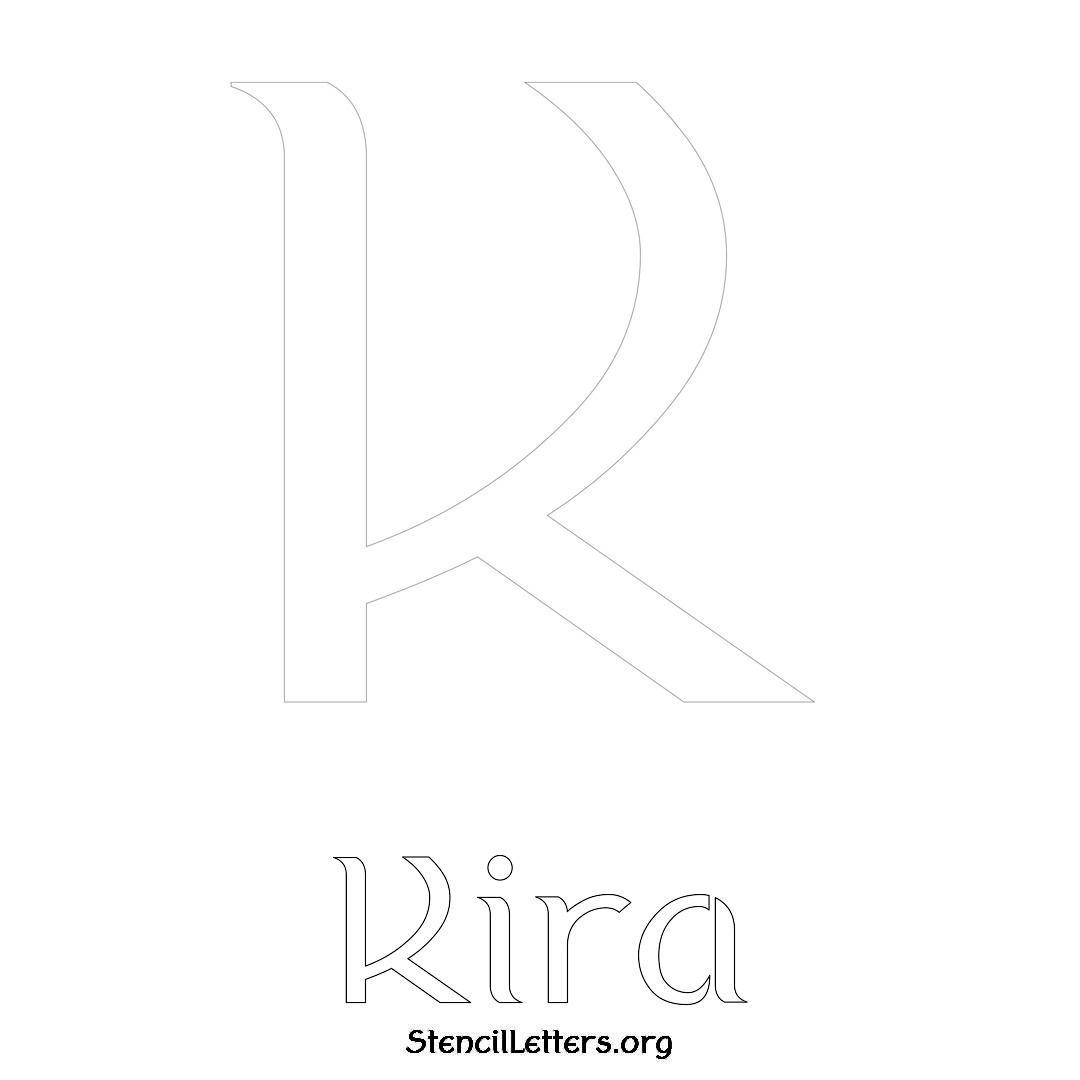 Kira printable name initial stencil in Ancient Lettering