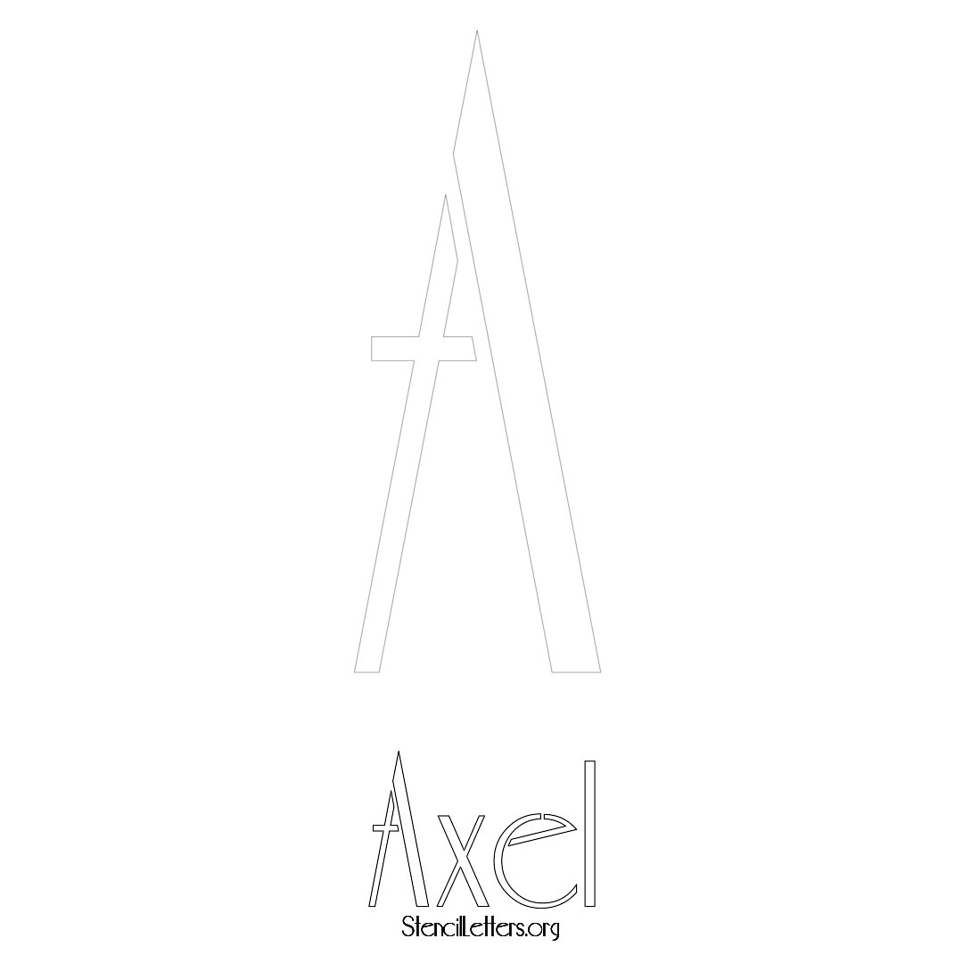 Axel printable name initial stencil in Art Deco Lettering