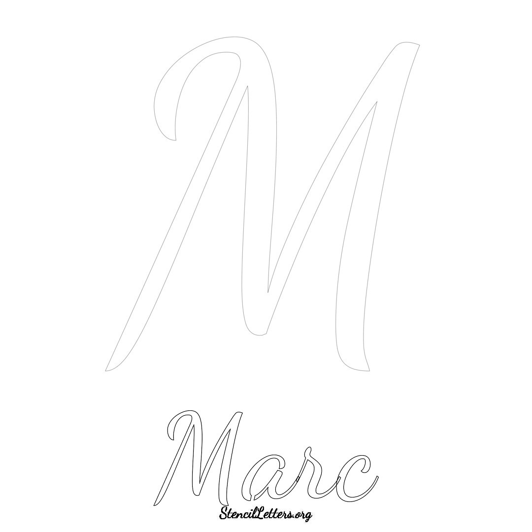 Marc printable name initial stencil in Cursive Script Lettering