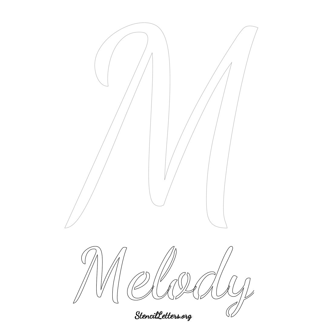 Melody printable name initial stencil in Cursive Script Lettering
