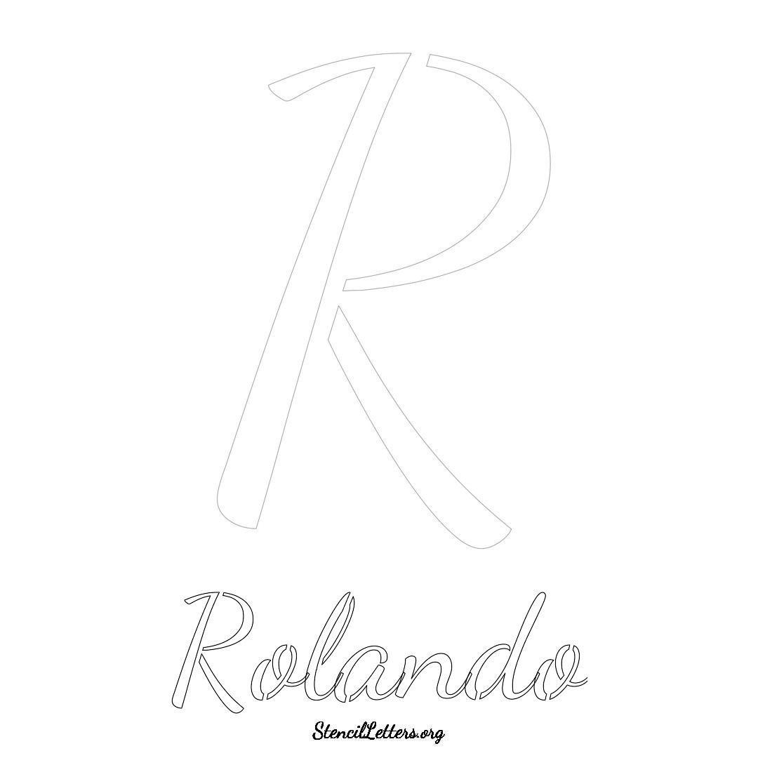 Rolando printable name initial stencil in Cursive Script Lettering