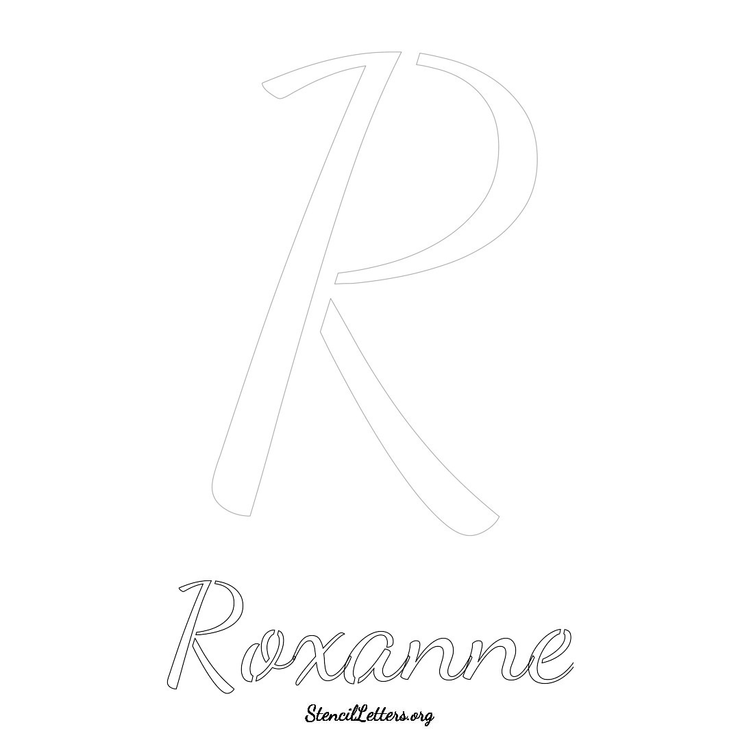 Roxanne printable name initial stencil in Cursive Script Lettering