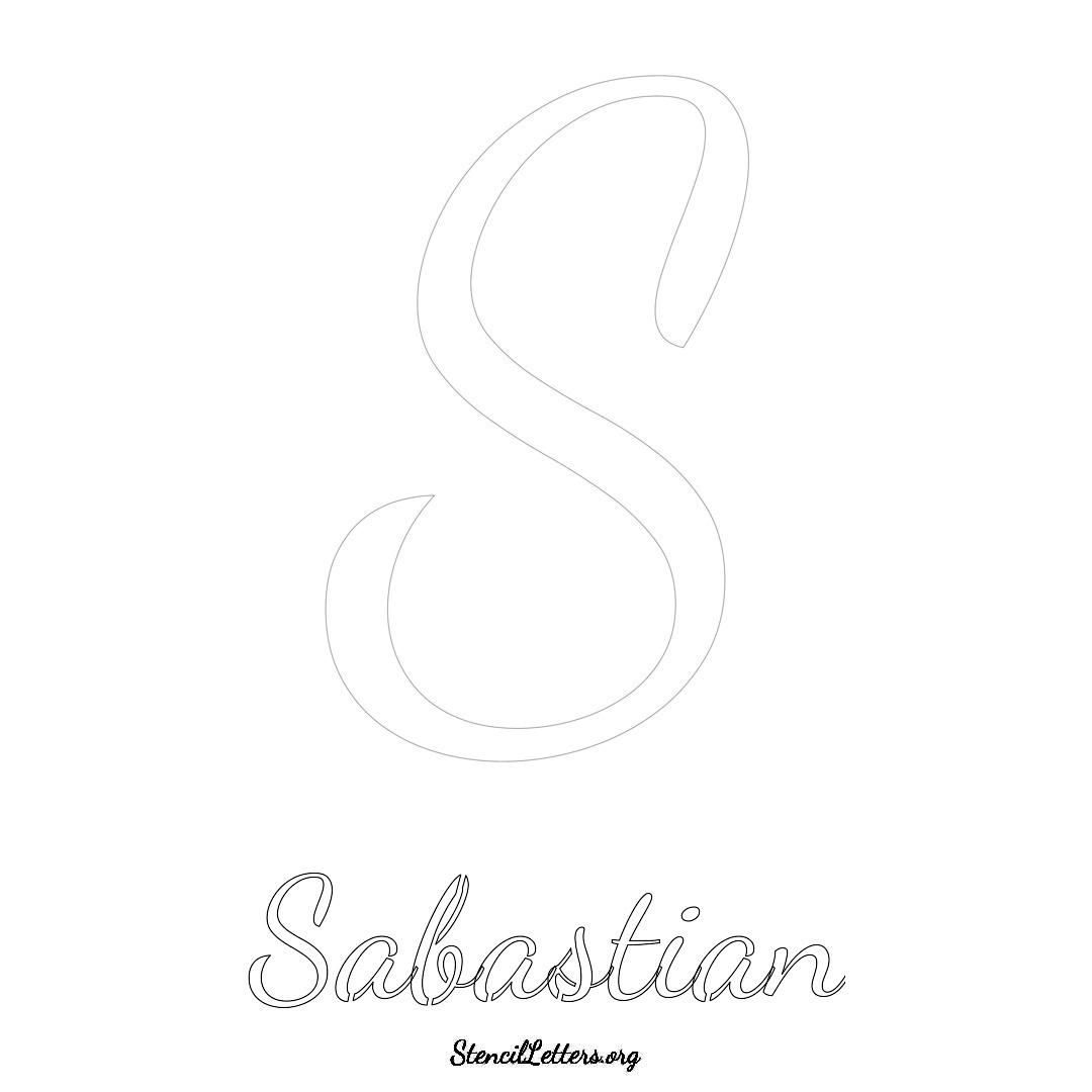 Sabastian printable name initial stencil in Cursive Script Lettering