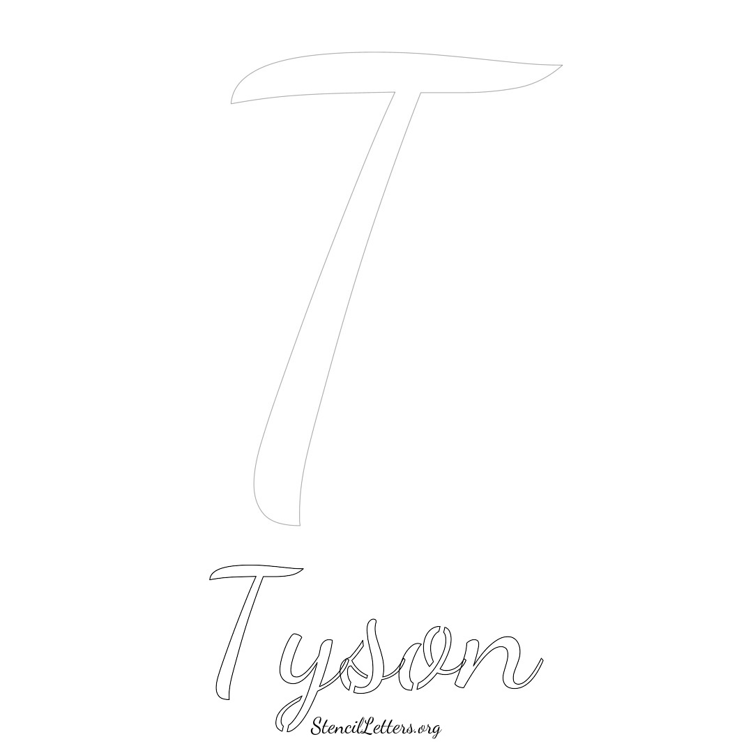 Tyson printable name initial stencil in Cursive Script Lettering