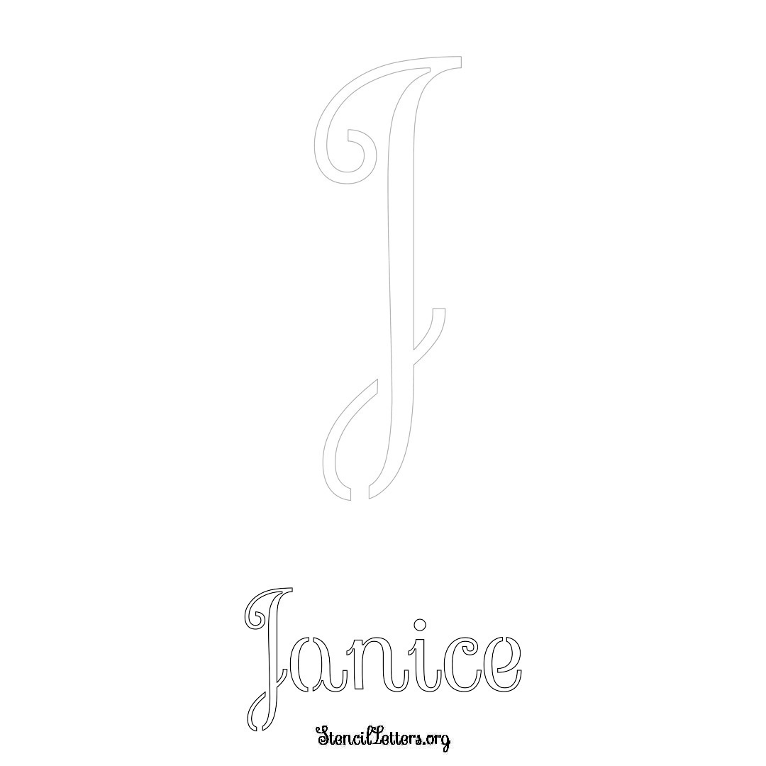 Janice printable name initial stencil in Ornamental Cursive Lettering