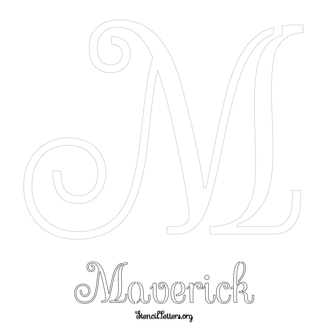 Maverick printable name initial stencil in Ornamental Cursive Lettering