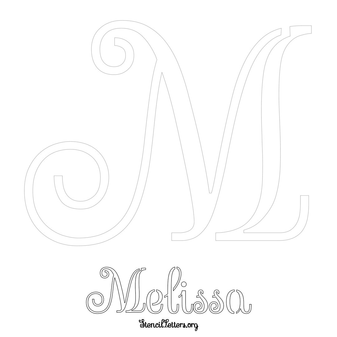 Melissa printable name initial stencil in Ornamental Cursive Lettering