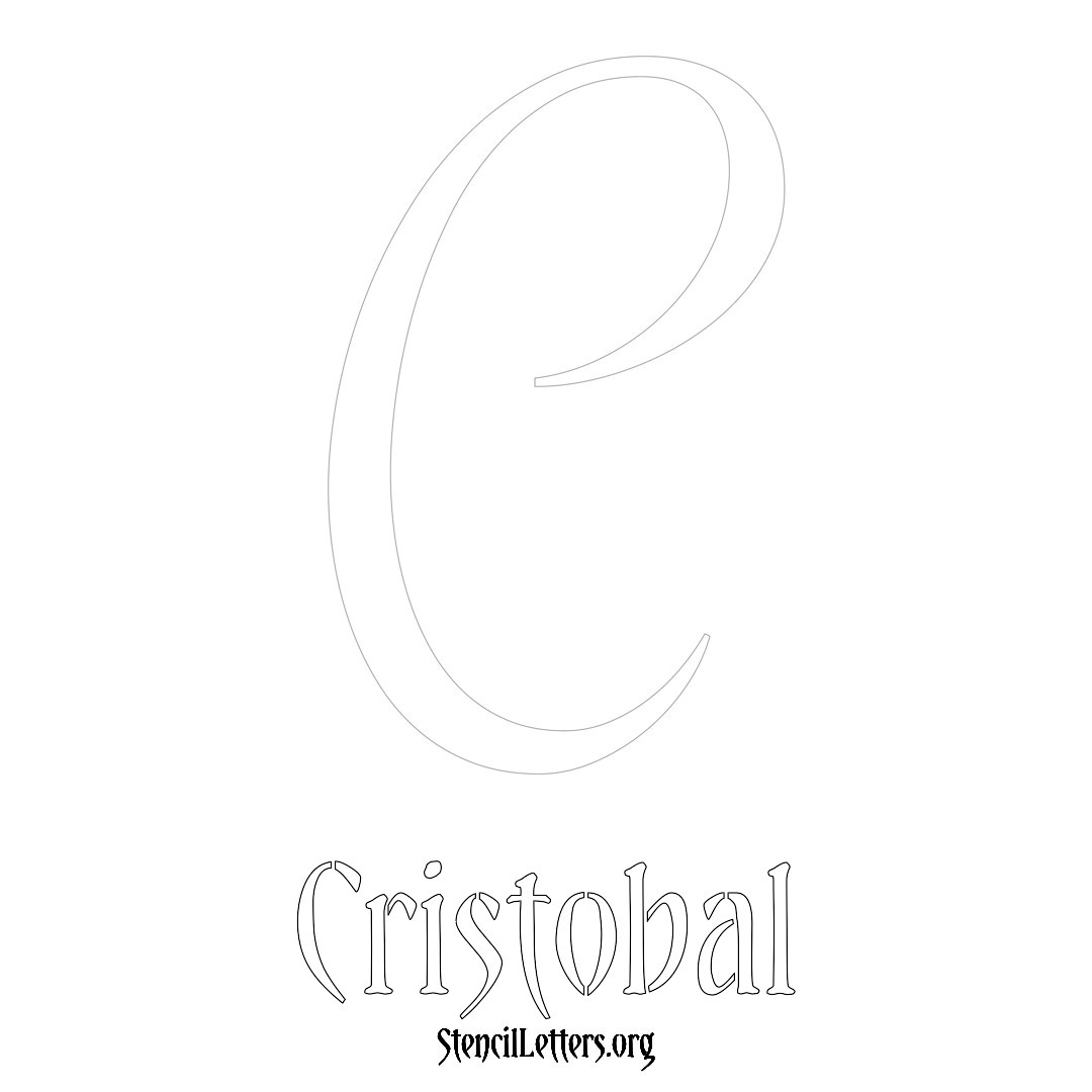 Cristobal printable name initial stencil in Vintage Brush Lettering
