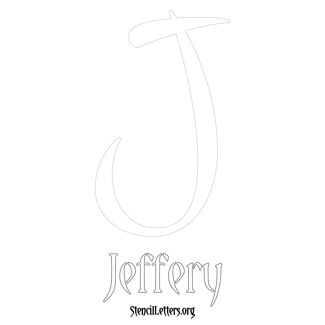 Jeffery printable name initial stencil in Vintage Brush Lettering