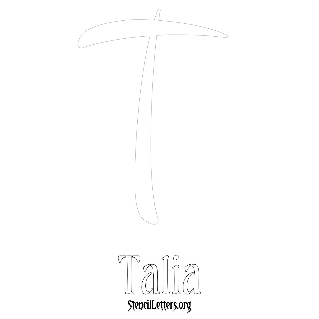Talia printable name initial stencil in Vintage Brush Lettering