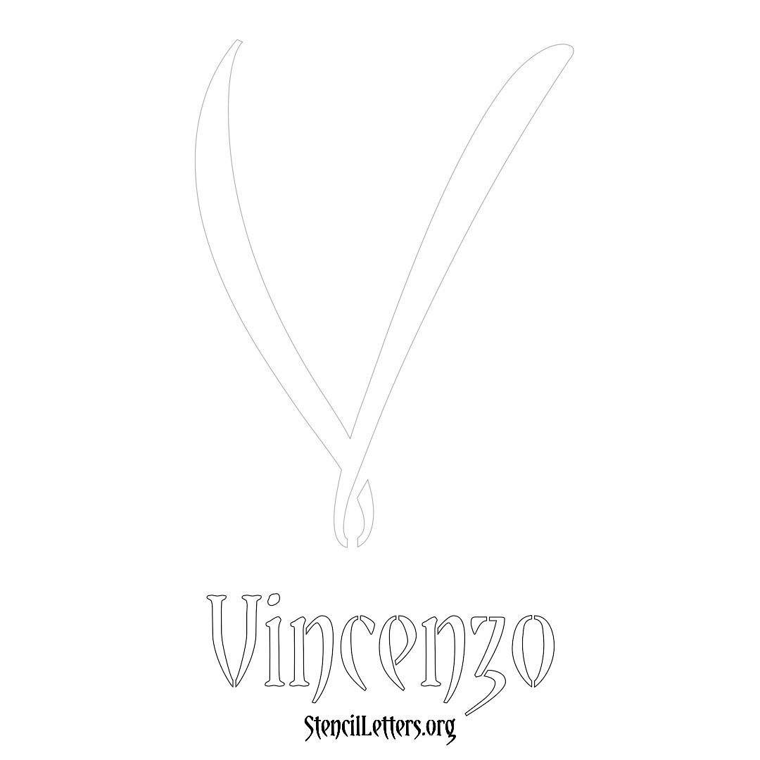 Vincenzo printable name initial stencil in Vintage Brush Lettering